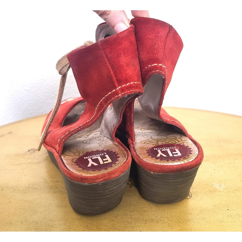 Fly London Yaffa EU 40 US 9 to 9.5 Red Suede Lace Up Wedge Platform Sandals - Picture 5 of 9